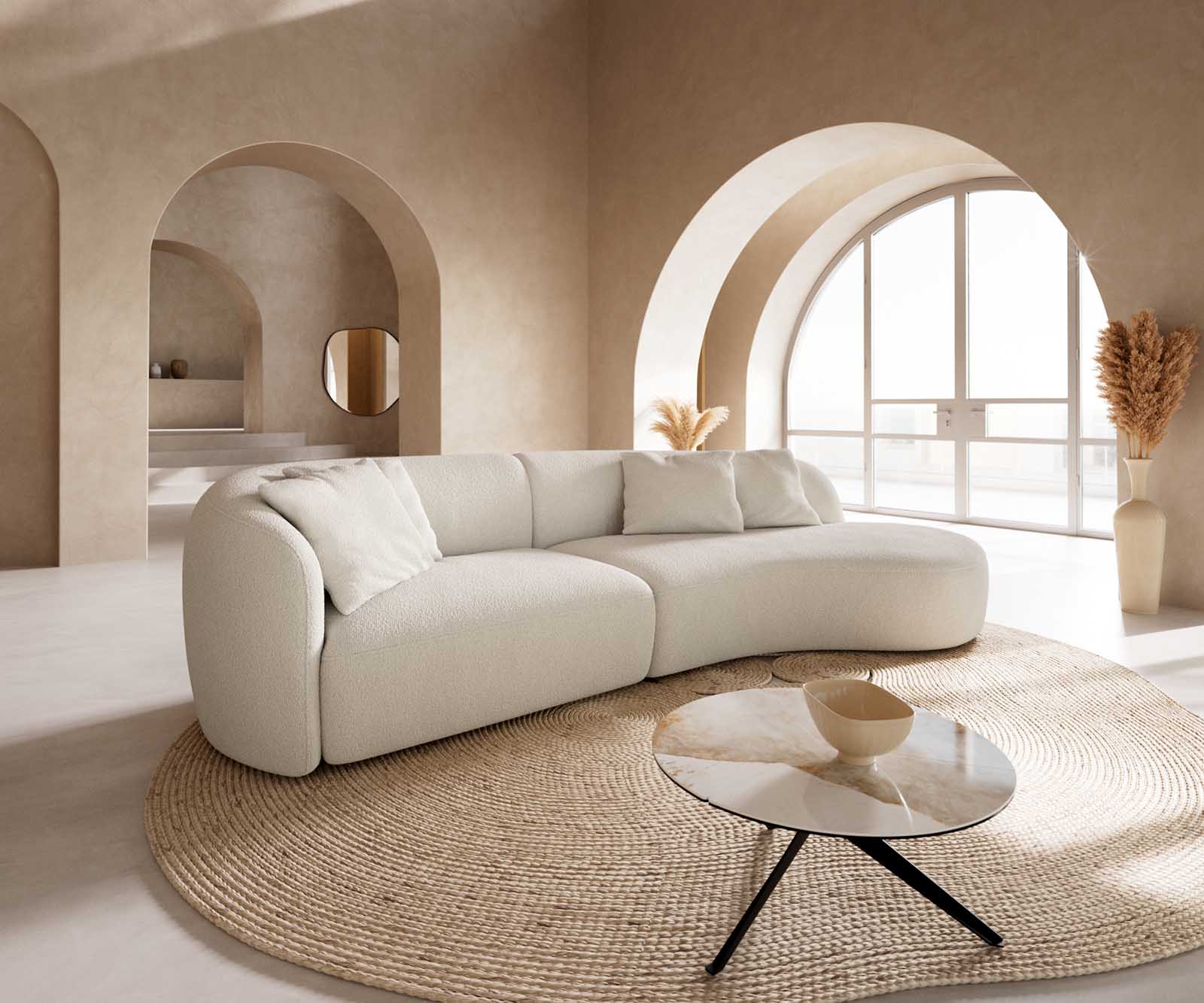 Диван Mairi 330x160 cm bouclé крем-бяло 2 Диван Mairi 330x160 cm bouclé крем-бяло 2