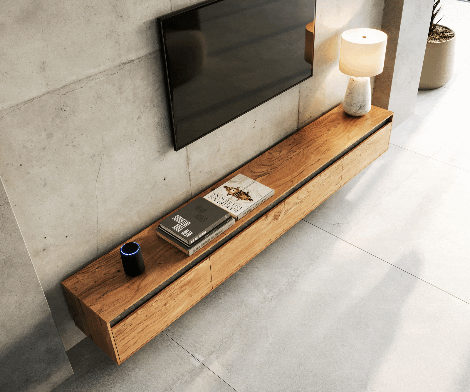 Дизайнерски ТВ шкаф Stonegrace 240 cm естествена акациева шисти 4 врати плаващи 3 Дизайнерски ТВ шкаф Stonegrace 240 cm естествена акациева шисти 4 врати плаващи 3