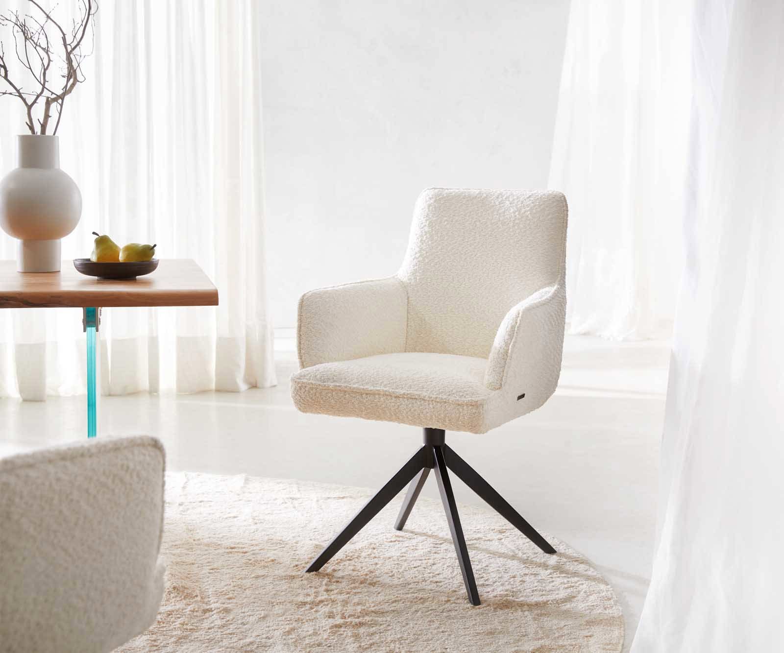 Врътящ се стол с подлакътници Букле Бял Конус крак плосък Черен 360° въртящ се Покет пружина Heira-Flex Врътящ се стол с подлакътници Букле Бял Конус крак плосък Черен 360° въртящ се Покет пружина Heira-Flex