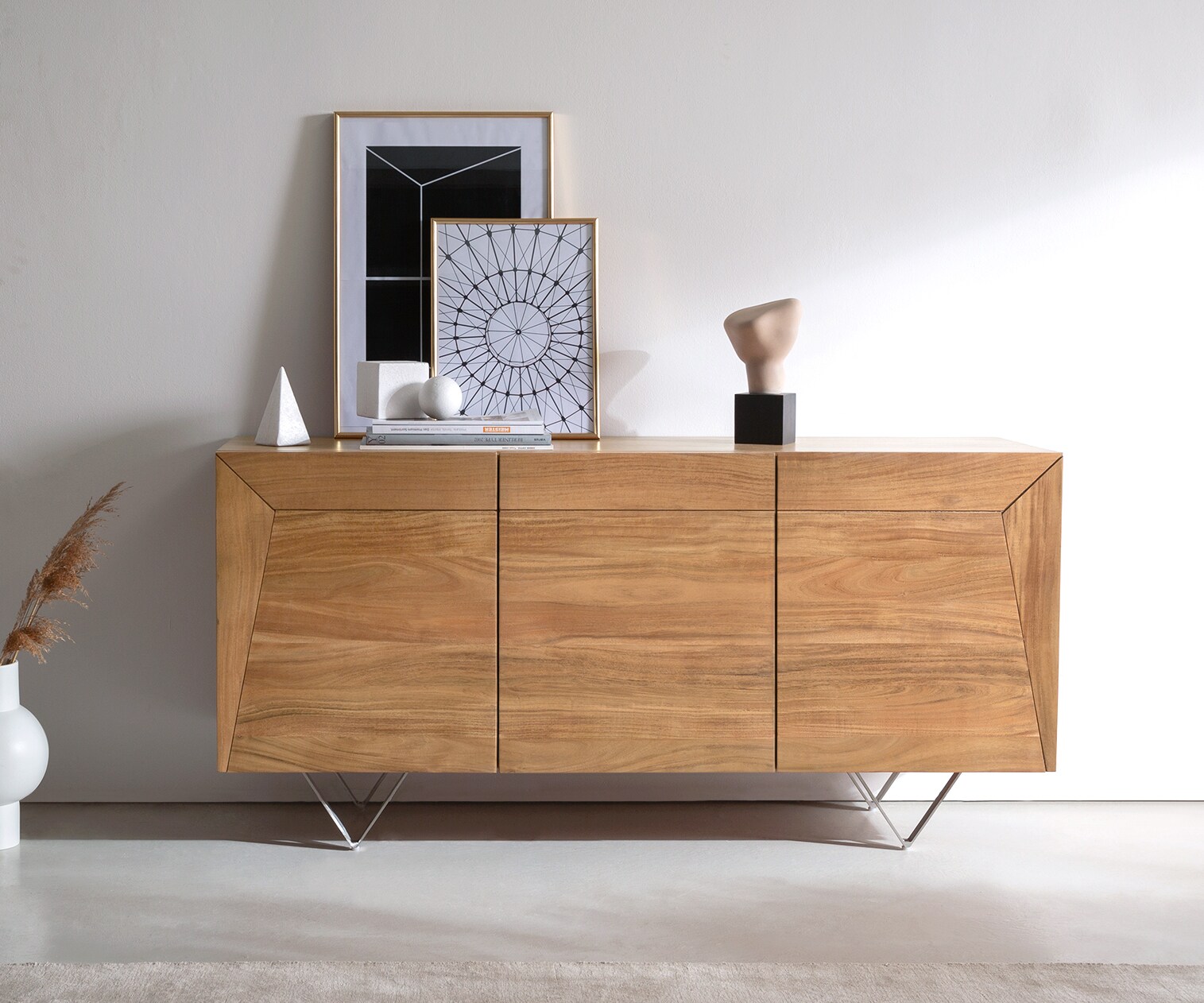 Бюфет 145x40x70 cm Акация Натурал 3 Врати V-Крак Kayu 1