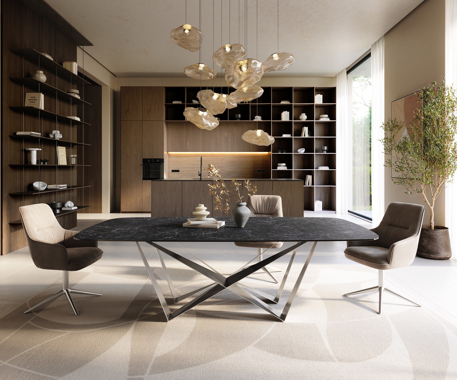Трапезна маса Edge Boot 240x120 см, керамика Laminam „®“, „Nero Greco“, „Anthrazit Spider“, плоска стомана, неръждаема стомана 2