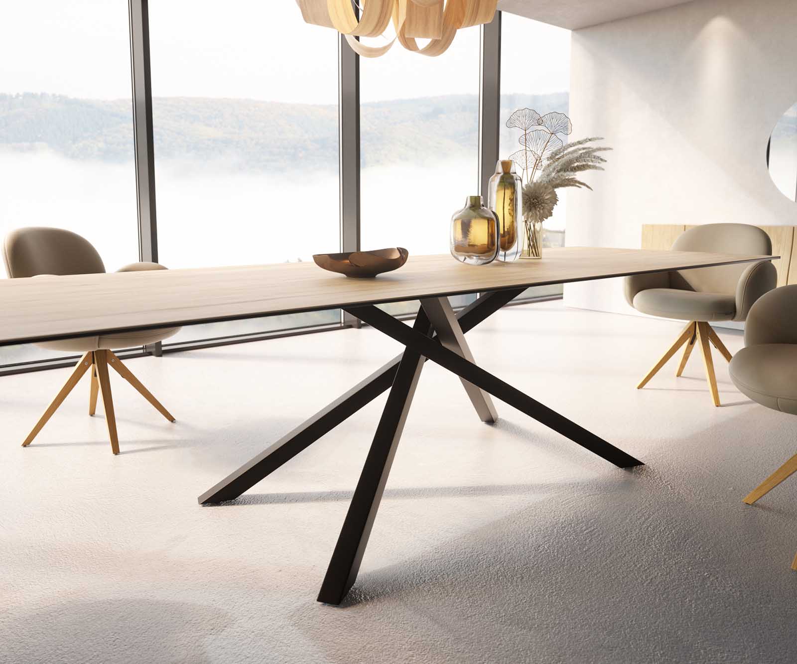 Маса 300x100 Keramik Laminam® Sabbia Дъбцвят КръстРамка Правоъгълник Черен Edge 4