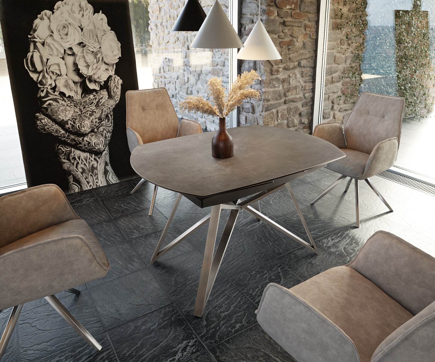 Маса 130/200x95 cm Keramik Кафяв Неръждаема стомана разтегателна Carlow 1 Маса 130/200x95 cm Keramik Кафяв Неръждаема стомана разтегателна Carlow 1