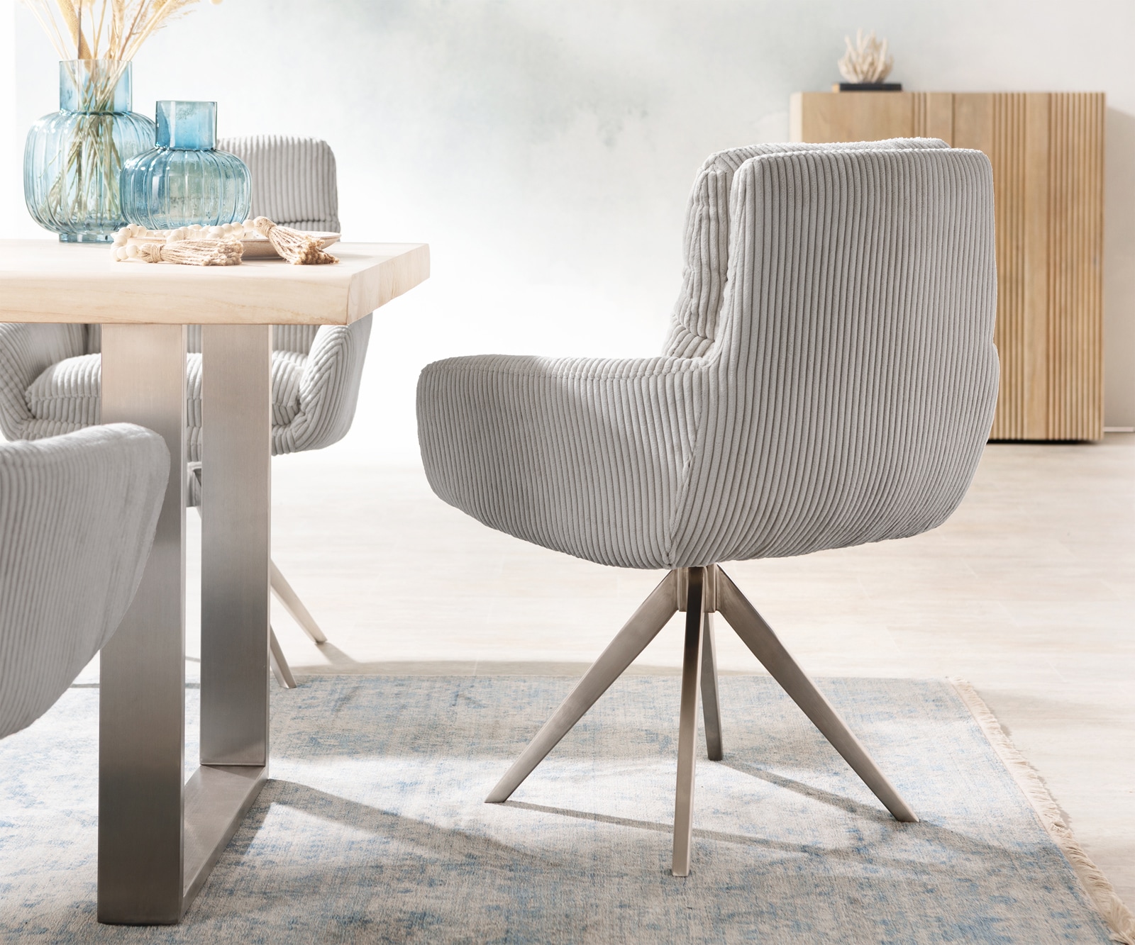 Врътящ се стол с подлакътници Корд СребристСив Конус крак  Неръждаема стомана 180° въртящ се Abelia-Flex 4 Врътящ се стол с подлакътници Корд СребристСив Конус крак  Неръждаема стомана 180° въртящ се Abelia-Flex 4