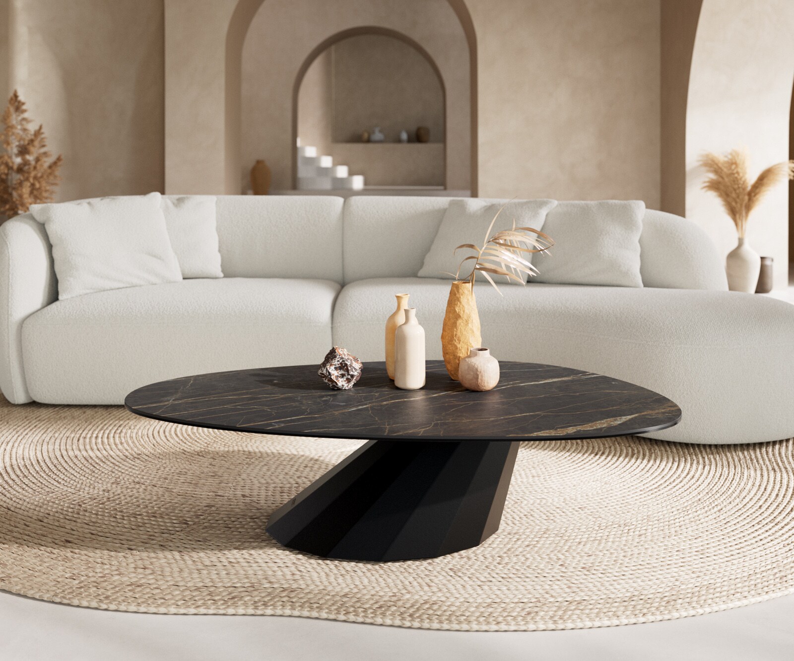 Масичка за кафе Edge Oval 140x75 cm Ceramic Laminam® Noir Desir Brown Parabi Metal Black 1