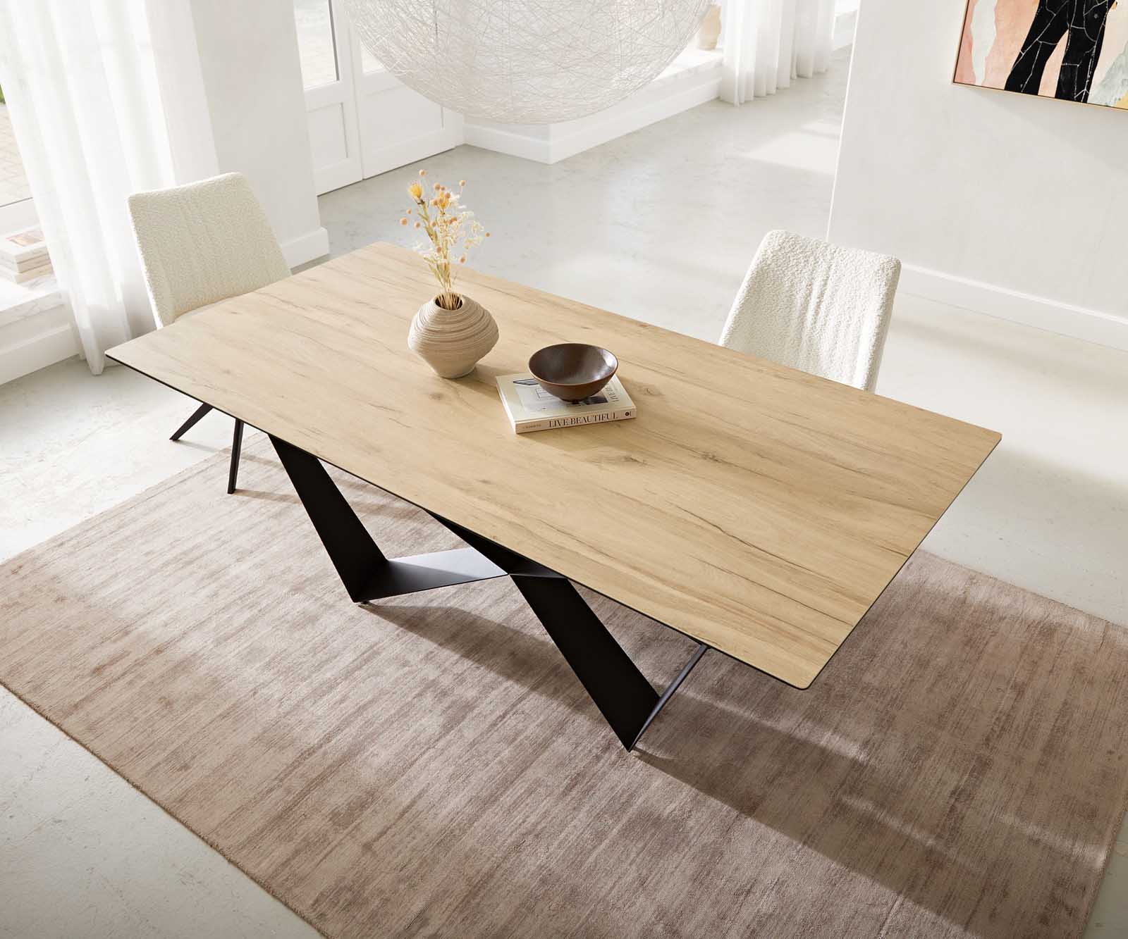 Маса 200x100 Keramik Laminam® Sabbia Дъбfarbig Spider плоска стомана Черен Edge 5