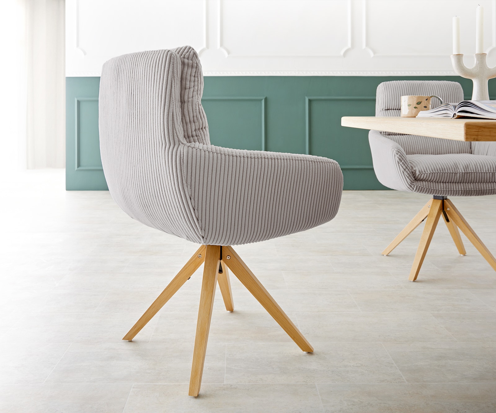 Врътящ се стол с подлакътници Корд СребристСив Дървена рамка  180° въртящ се Abelia-Flex 4 Врътящ се стол с подлакътници Корд СребристСив Дървена рамка  180° въртящ се Abelia-Flex 4