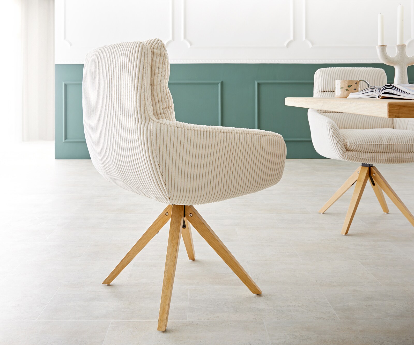 Врътящ се стол с подлакътници Корд Бежов Дървена рамка  180° въртящ се Abelia-Flex 4 Врътящ се стол с подлакътници Корд Бежов Дървена рамка  180° въртящ се Abelia-Flex 4