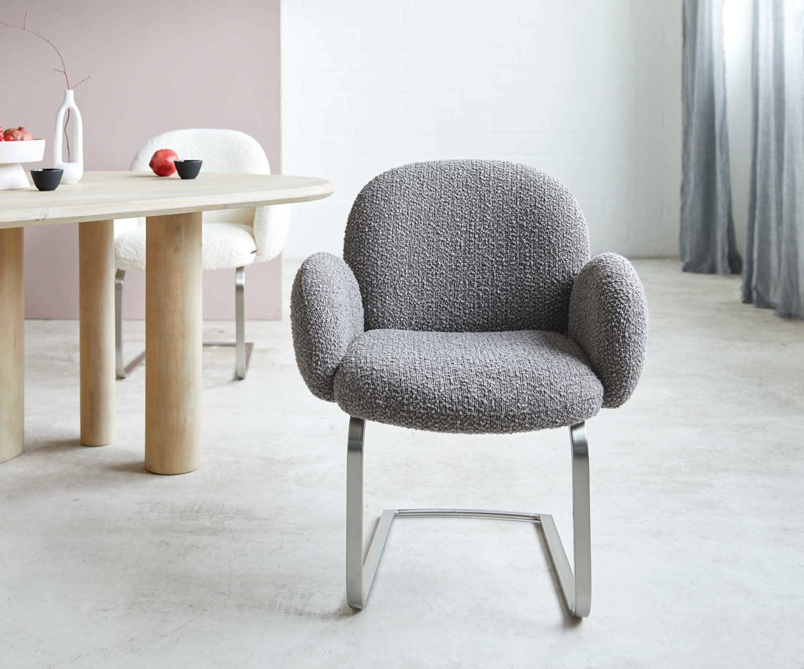 Люлеещ стол с подлакътници Букле Сребристо сив Конзолен крак плосък Неръждаема стомана Покет пружина Nube-Flex 1