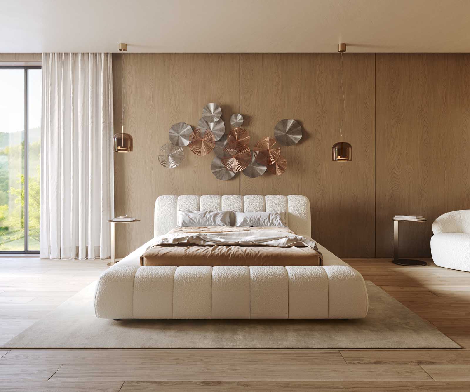 Тапицирано легло Cutio 140x200 cm Bouclé крем-бяло 1 Тапицирано легло Cutio 140x200 cm Bouclé крем-бяло 1