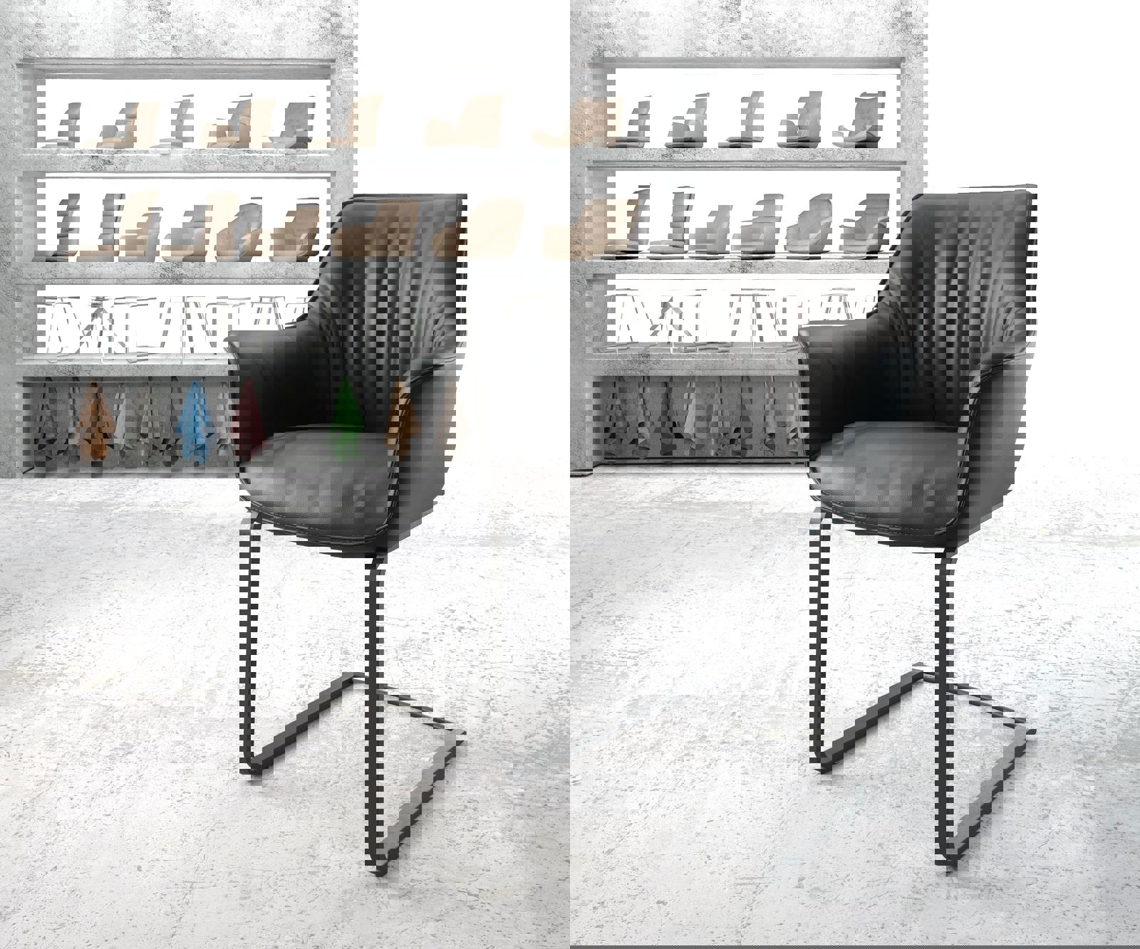 Люлеещ стол с подлакътници Естествена кожа Черен Конзолен крак плосък Черен Keila-Flex 1