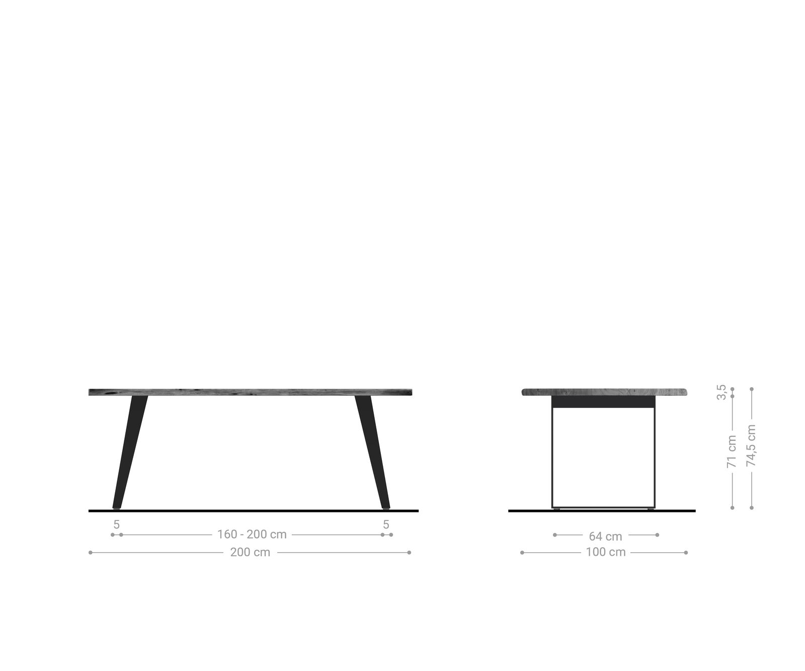 Маса 200x100cm Акация Натурал Неръждаема стомана Сребрист под ъгъл Edge 6