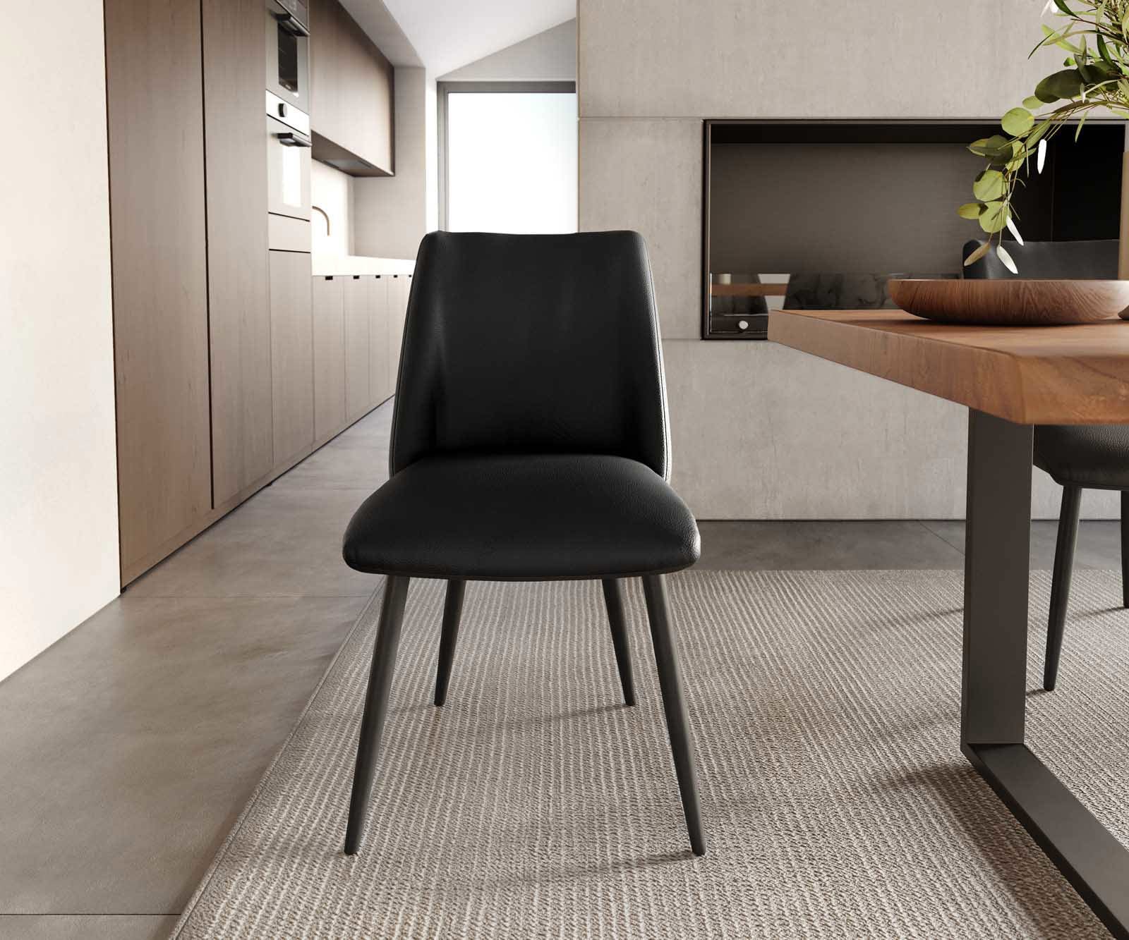 Трапезен стол Естествена кожа Черен 4 крака конични Черен Покет пружина Elso-Flex 1 Трапезен стол Естествена кожа Черен 4 крака конични Черен Покет пружина Elso-Flex 1