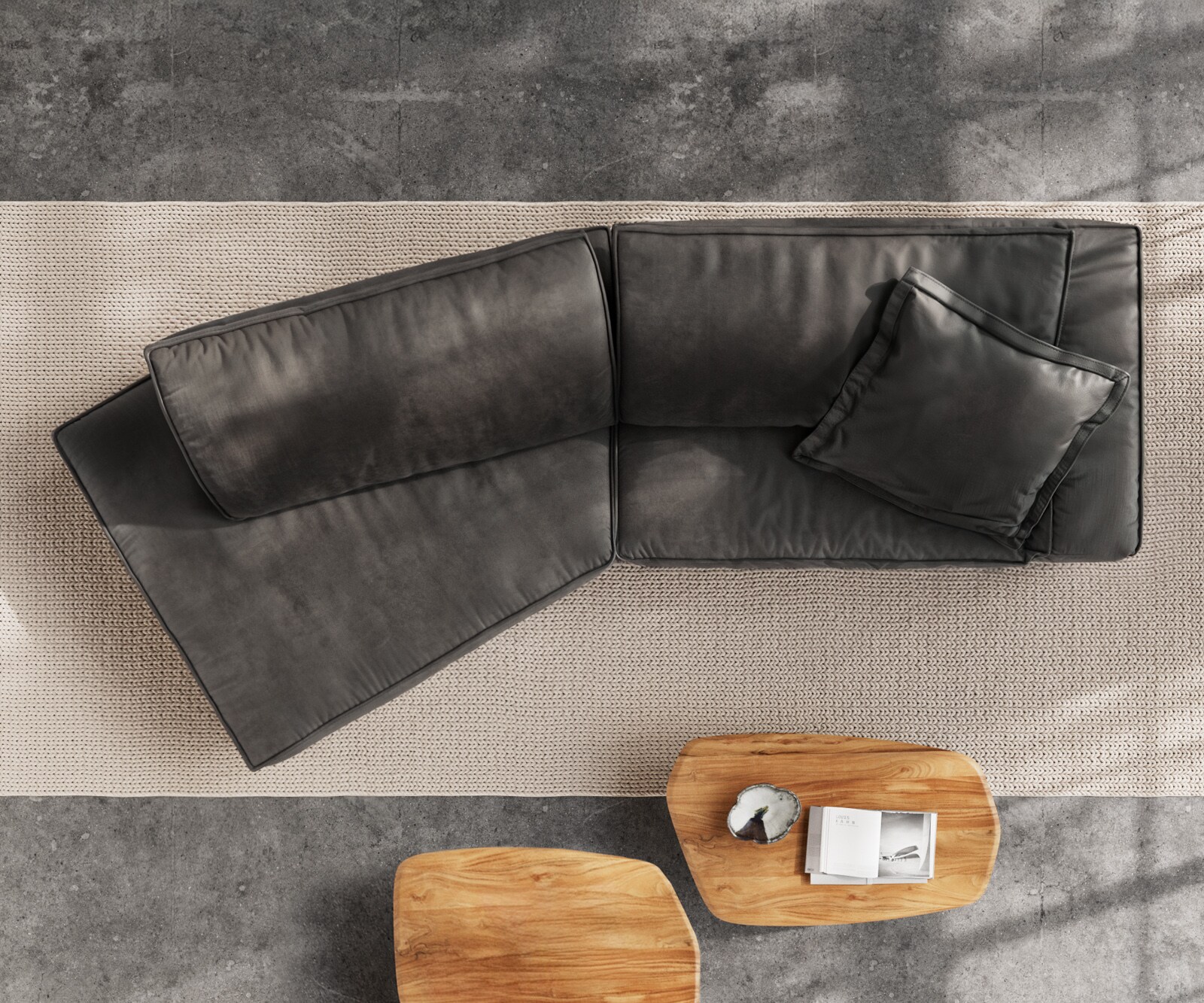 Голям диван Snoosh 400x150 cm микрофибър черен реколта Recamiere ляв 8