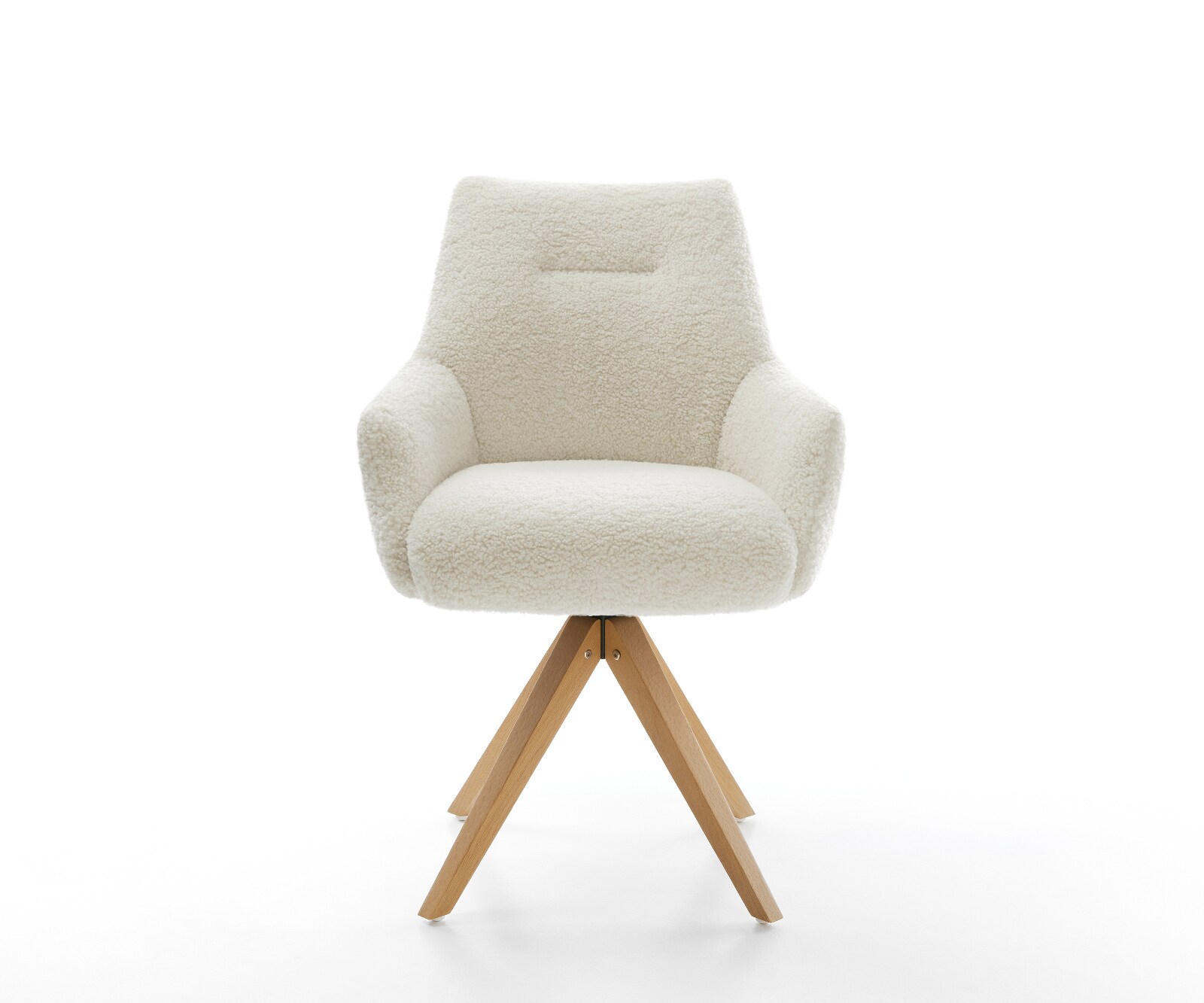 Въртящ се стол Alja-Flex с подлакътници Teddy плат бежов дървена рамка ъглов естествен 180° въртене джоб пружина ядро 2