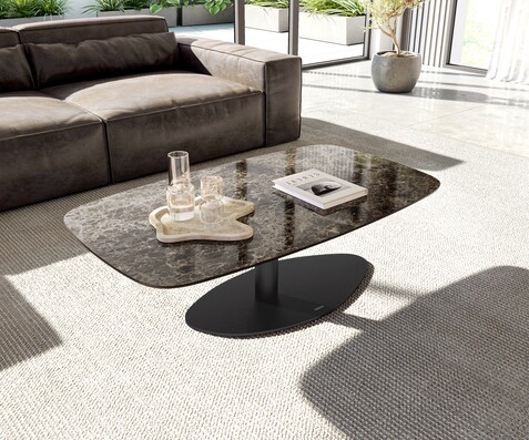 Масичка за кафе Edge Boot 120x70 cm керамика Laminam® Emperador Extra Lucidato тъмнокафяво Vibany Metal Black