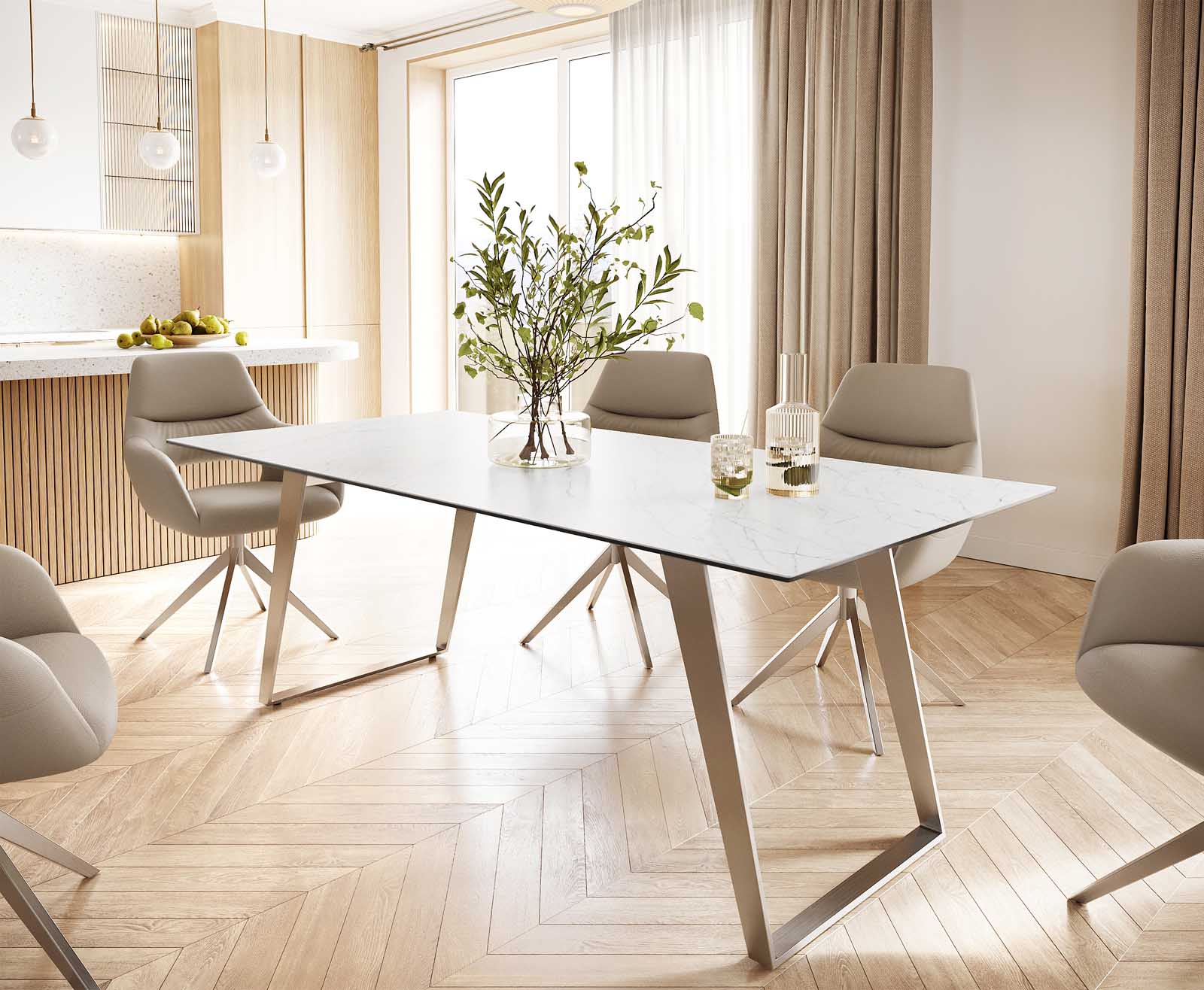 Маса 200x100 Keramik Laminam® Statuarietto Бял Неръждаема стомана под ъгъл Edge