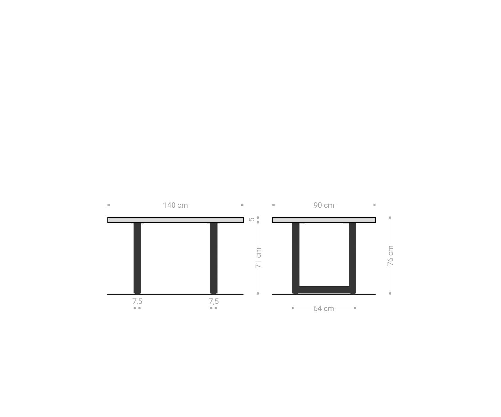 Трапезна маса Edge 140x90 XL от естествена акация, неръждаема стомана, широка, с естествени ръбове 6