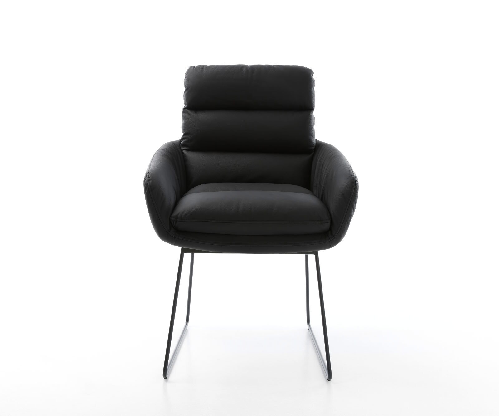 Стол с подлакътници Естествена кожа Черна Извити крака Черни Abelia-Flex 2