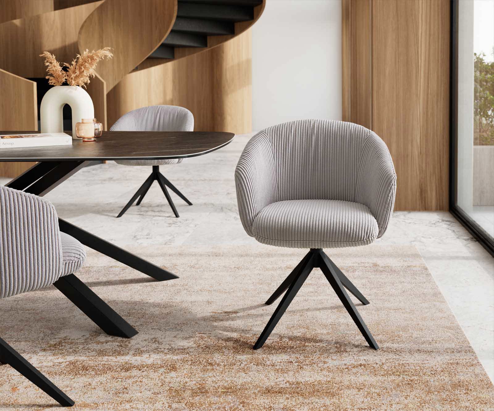 Врътящ се стол с подлакътници Корд СребристСив Конус крак плосък Черен 360° въртящ се Покет пружина Caja-Flex 1 Врътящ се стол с подлакътници Корд СребристСив Конус крак плосък Черен 360° въртящ се Покет пружина Caja-Flex 1