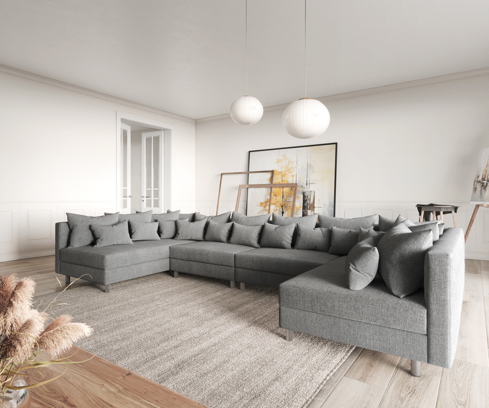 Холна гарнитура XL Сив тъкан Модулендиван Clovis 1 Холна гарнитура XL Сив тъкан Модулендиван Clovis 1