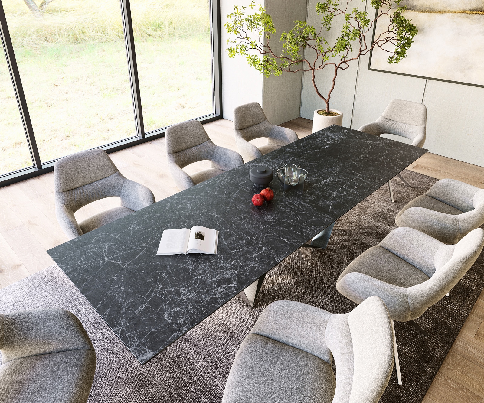 Маса 300x100cm Keramik Laminam®Nero Greco Антрацит Spider плоска стомана Неръждаема стомана Edge 3 Маса 300x100cm Keramik Laminam®Nero Greco Антрацит Spider плоска стомана Неръждаема стомана Edge 3