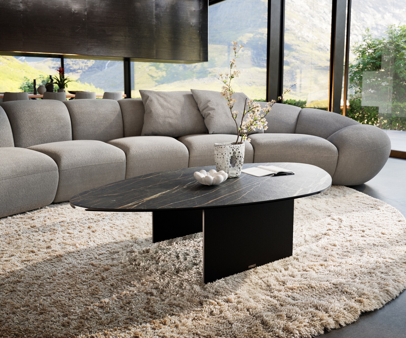 Масичка за кафе Edge Organic 140x76 cm Ceramic Laminam® Noir Desir Brown Salto Metal Black 1