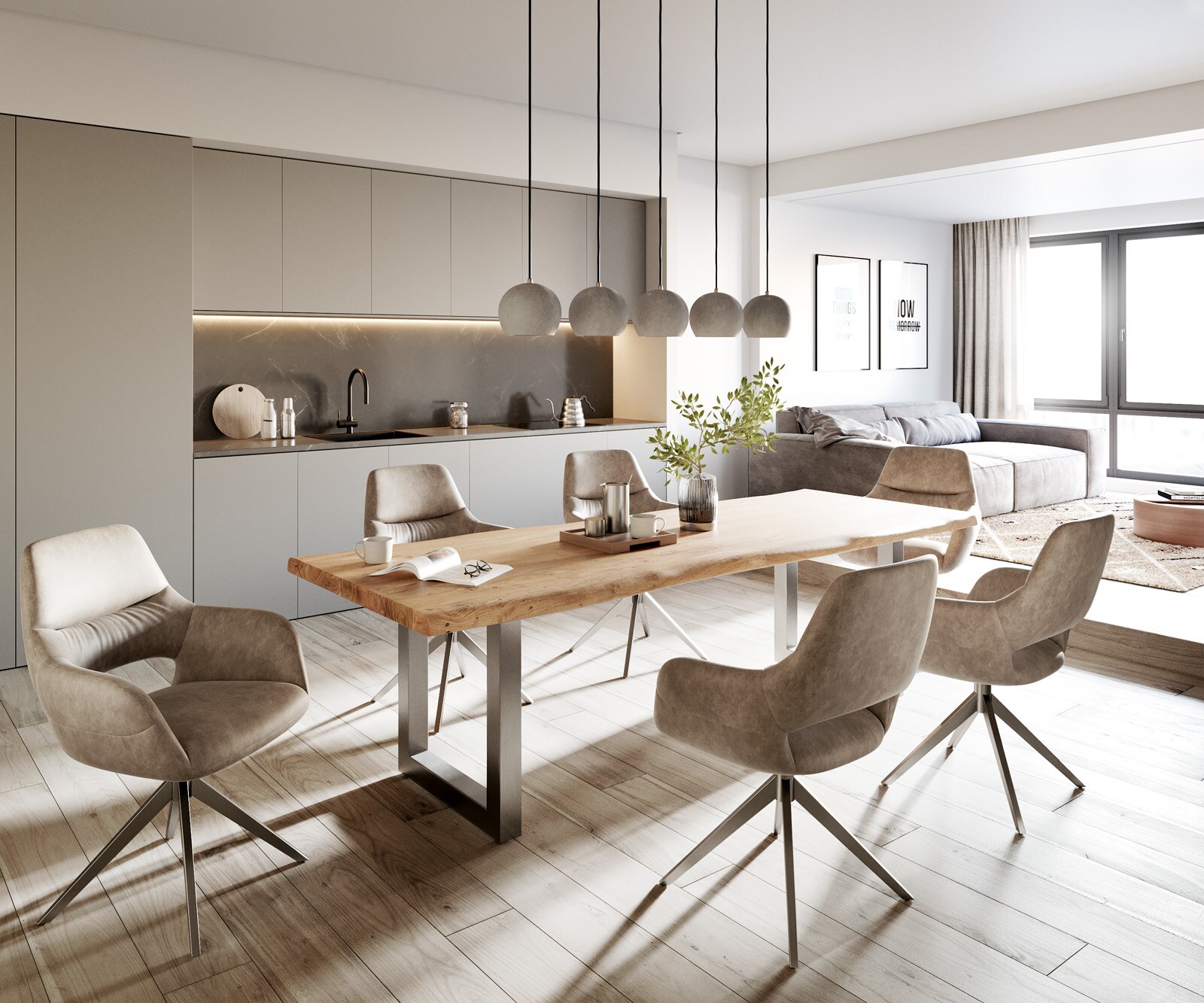 Трапезна маса Edge 260x100 XL от естествена акация, неръждаема стомана, широка, с естествени ръбове 6