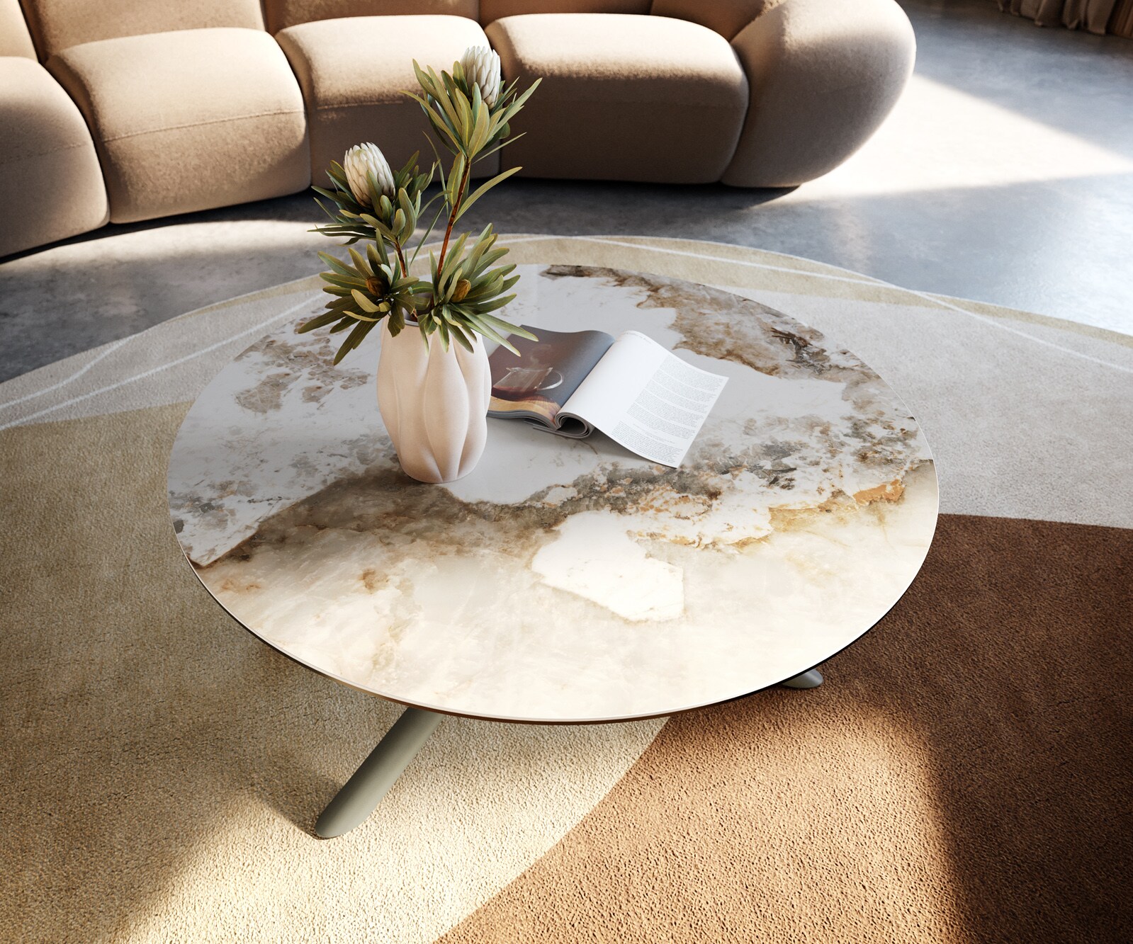 Масичка за кафе Edge кръгла 90x90 cm керамика Minas Melange Sarity метален ефект покритие титан 2