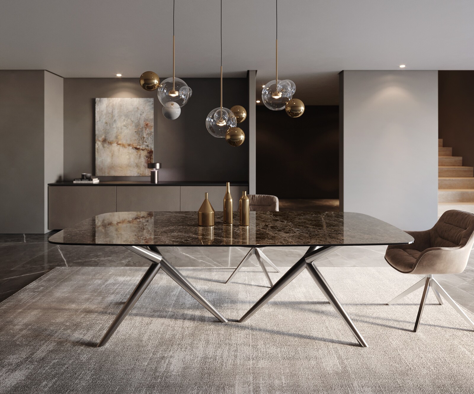 Трапезна маса Edge Boot 240x120, керамика Laminam „®“, „Emperador Extra Lucidato“, тъмнокафяво, „Estelar“, кръгла, неръждаема стомана 2