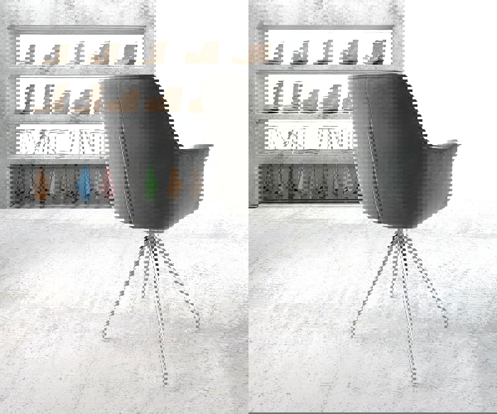 Врътящ се стол с подлакътници Кадифе Сив Конус крак кръгъл Неръждаема стомана 180° въртящ се Keila-Flex 4