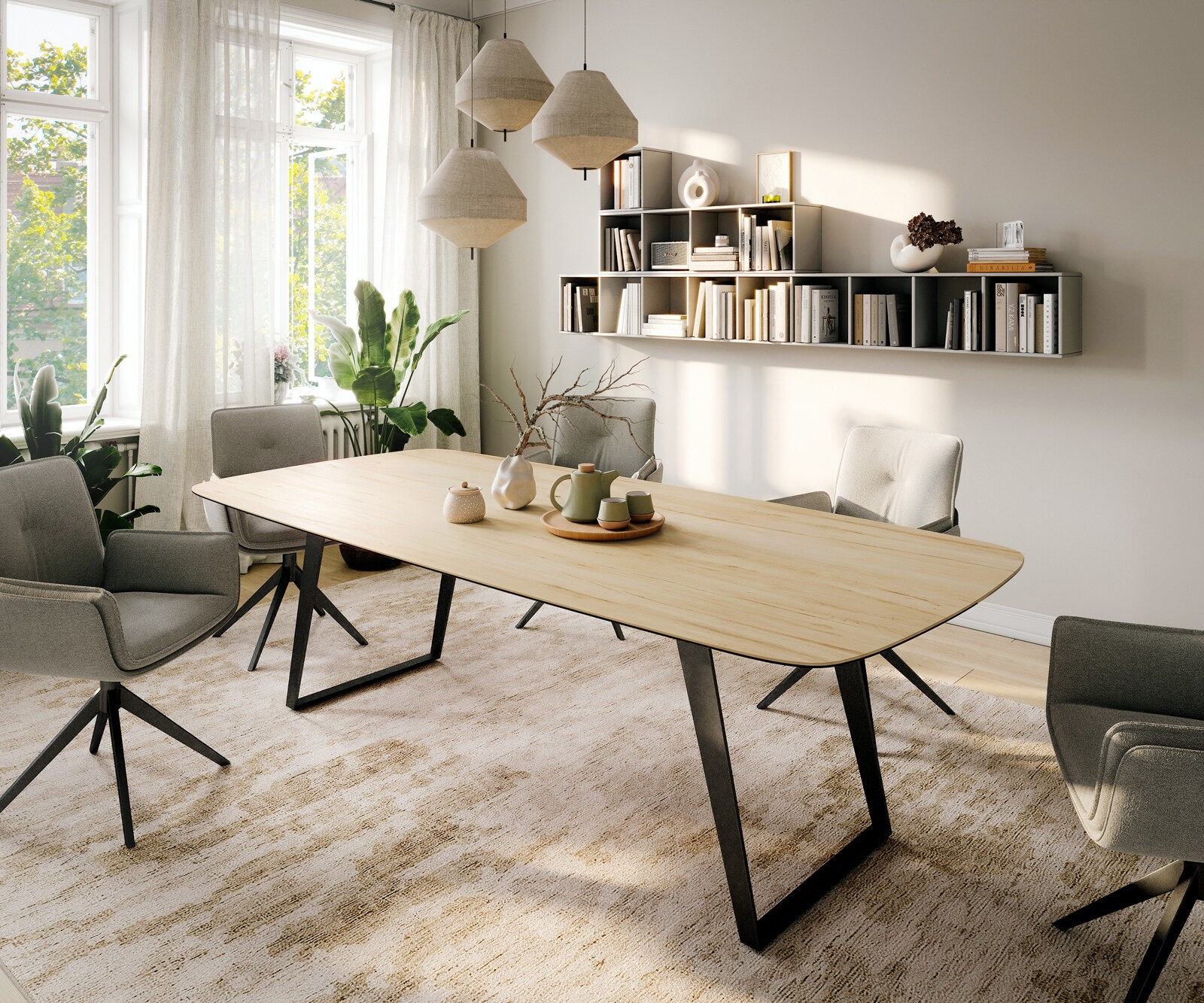 Трапезна маса Edge Boot 260x120 см, керамика Laminam „®“, цвят „Sabbia“ (дъбов), метал, наклонена, черна 1