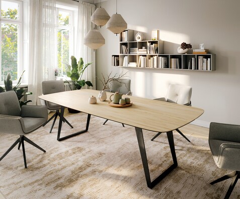 Трапезна маса Edge Boot 260x120 см, керамика Laminam „®“, цвят „Sabbia“ (дъбов), метал, наклонена, черна