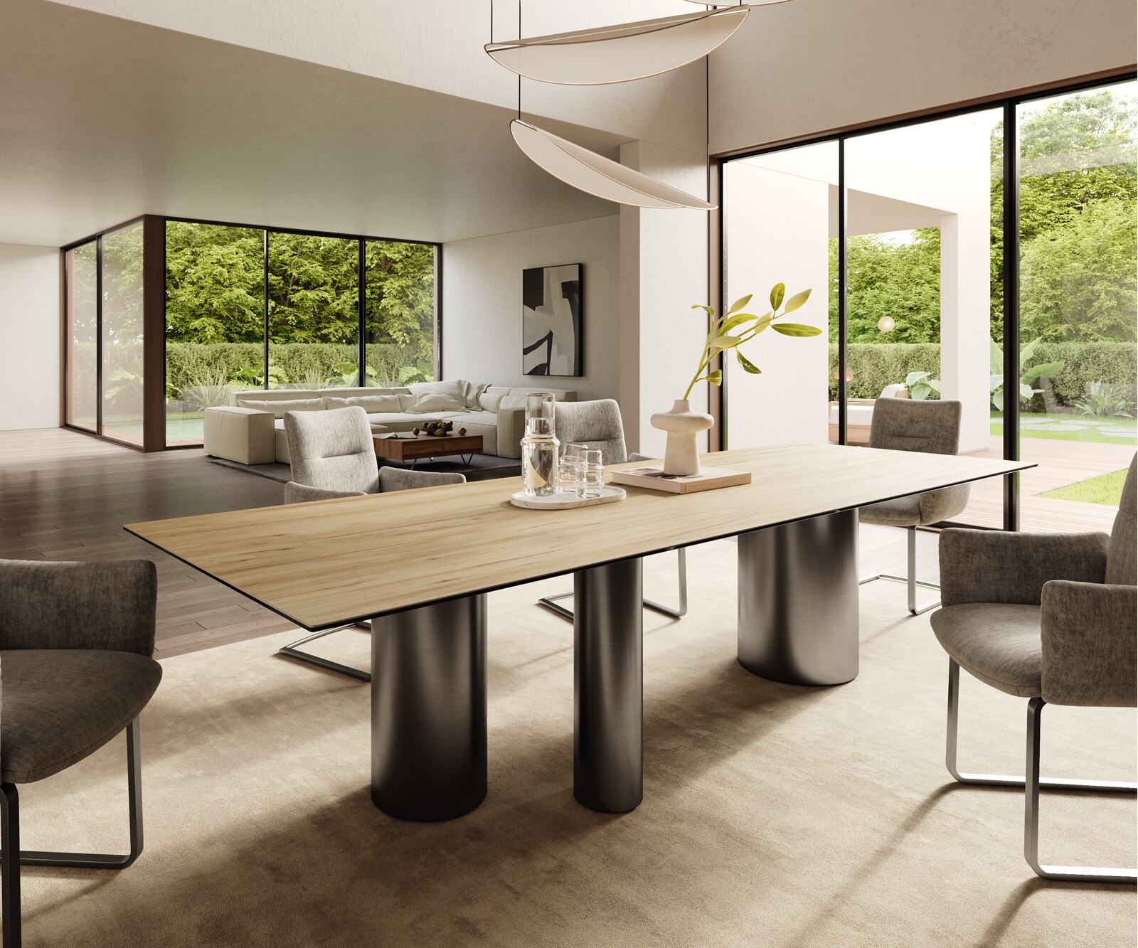 Трапезна маса Edge 300x100, керамика Laminam „®“, „Sabbia“ в цвят на дъб, „Troa“ от неръждаема стомана, графит 1