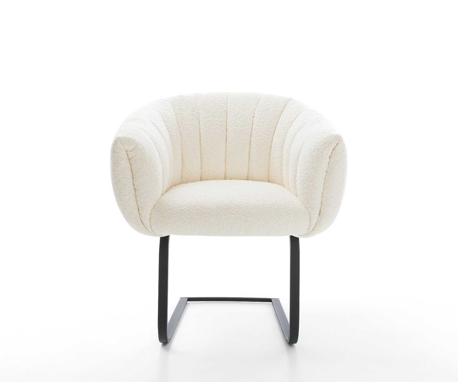 Конзолен стол Jada-Flex, Бяло букле,  плосък, черен конзолен крак, Ядро от джобни пружини 2