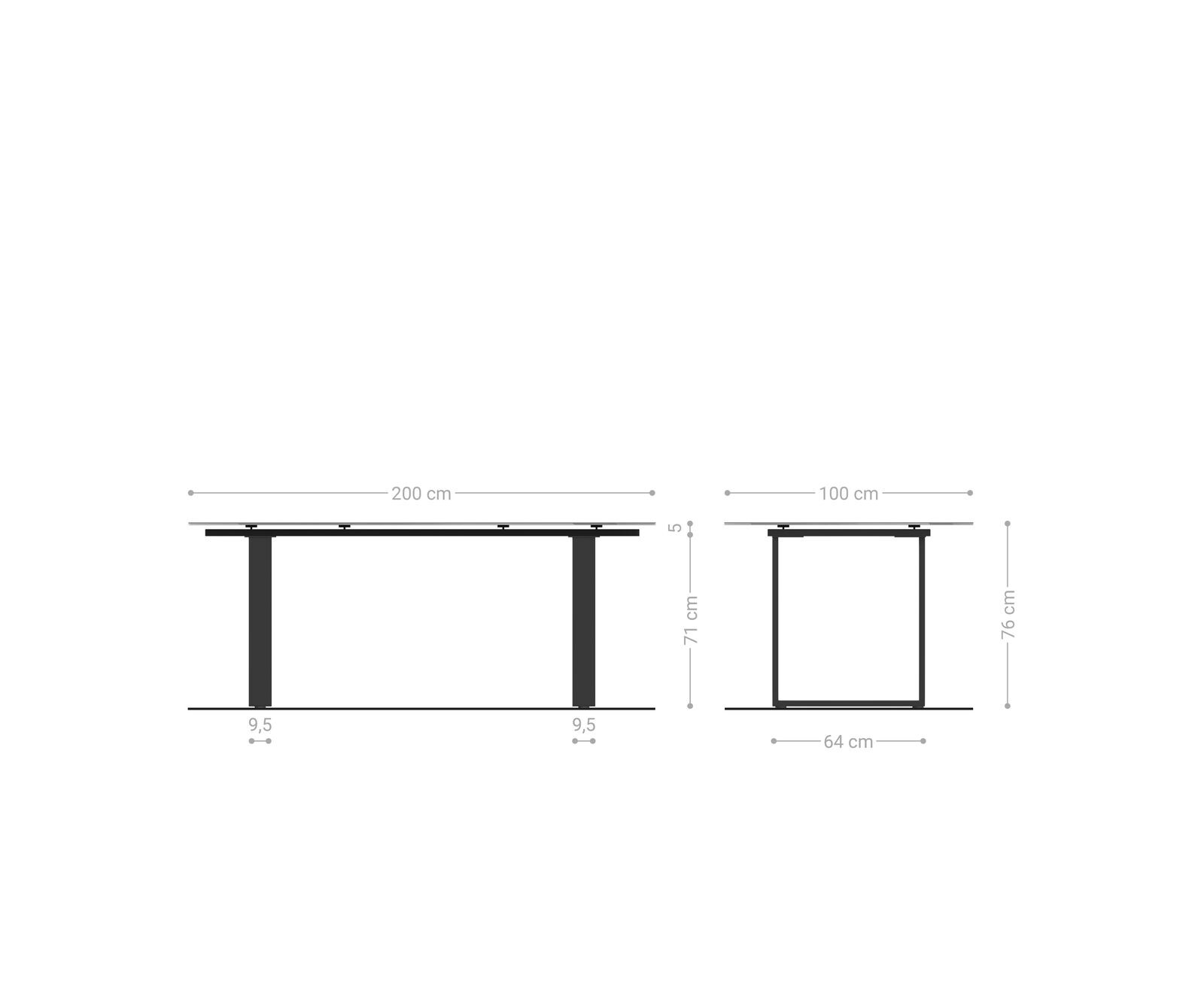 Маса 200x100 Keramik Laminam® Nero Greco Антрацит Неръждаема стомана Тесен профил Edge 6