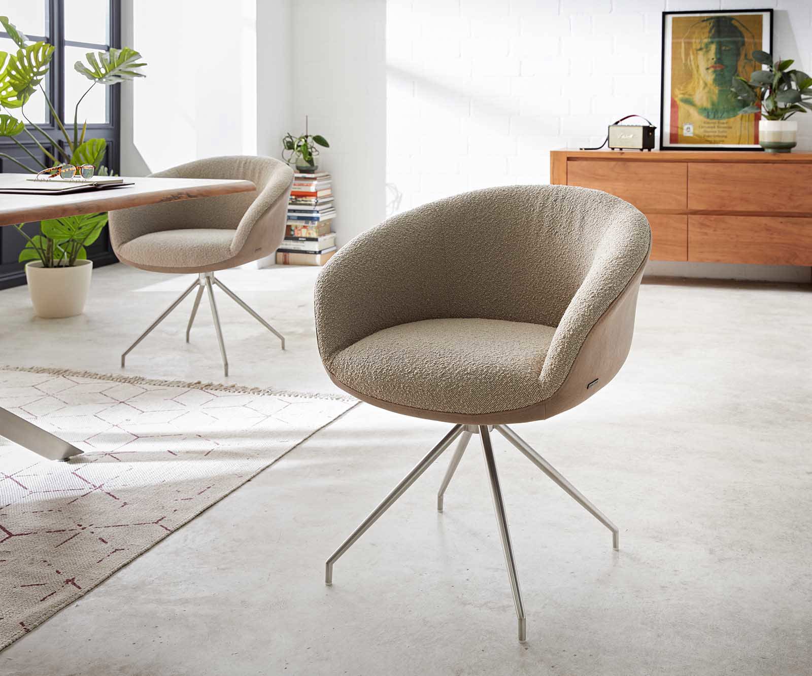 Врътящ се стол с подлакътници Materialmix Сиво-Кафяв Конус крак кръгъл Неръждаема стомана 180° въртящ се Покет пружина Vinka-Flex Врътящ се стол с подлакътници Materialmix Сиво-Кафяв Конус крак кръгъл Неръждаема стомана 180° въртящ се Покет пружина Vinka-Flex