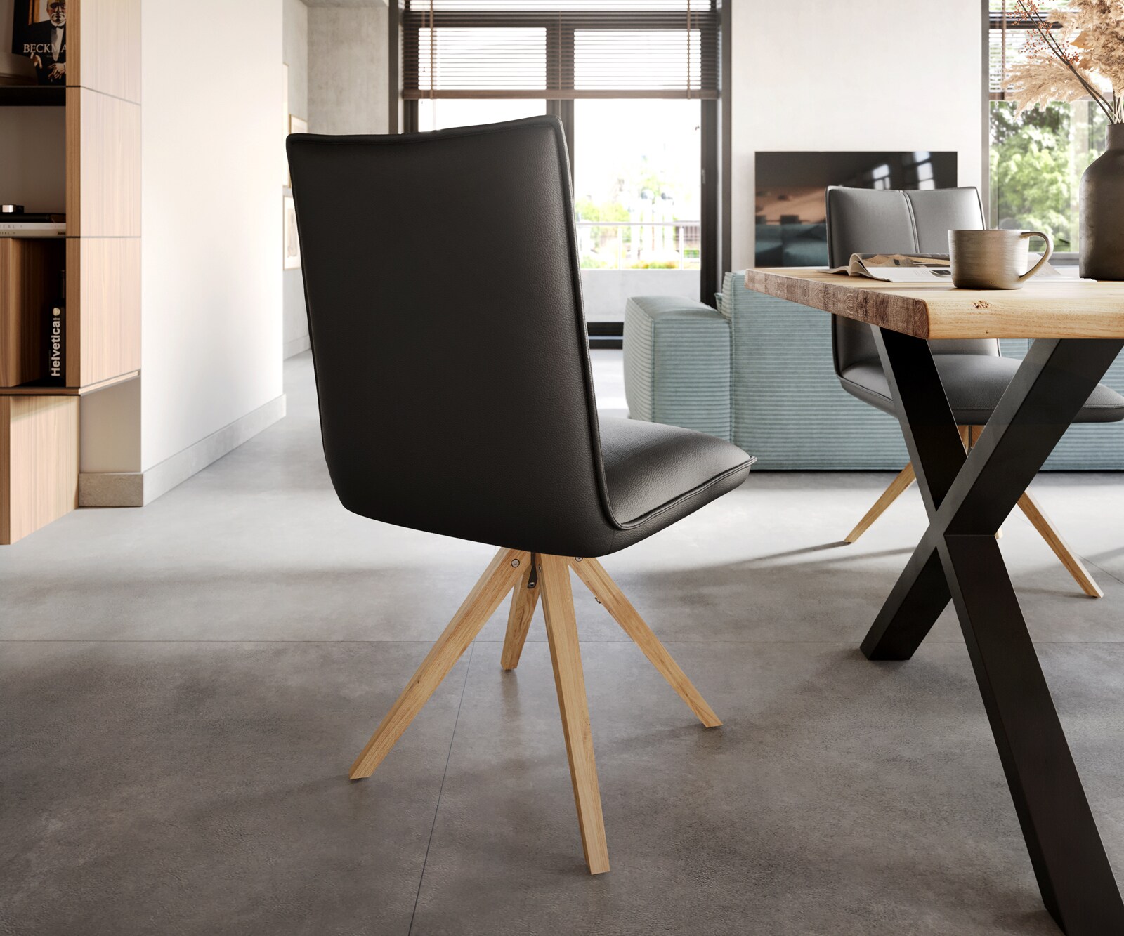 Врътящ се стол Естествена кожа Черен Дървена рамка  180° въртящ се Покет пружина Lelio-Flex 5 Врътящ се стол Естествена кожа Черен Дървена рамка  180° въртящ се Покет пружина Lelio-Flex 5