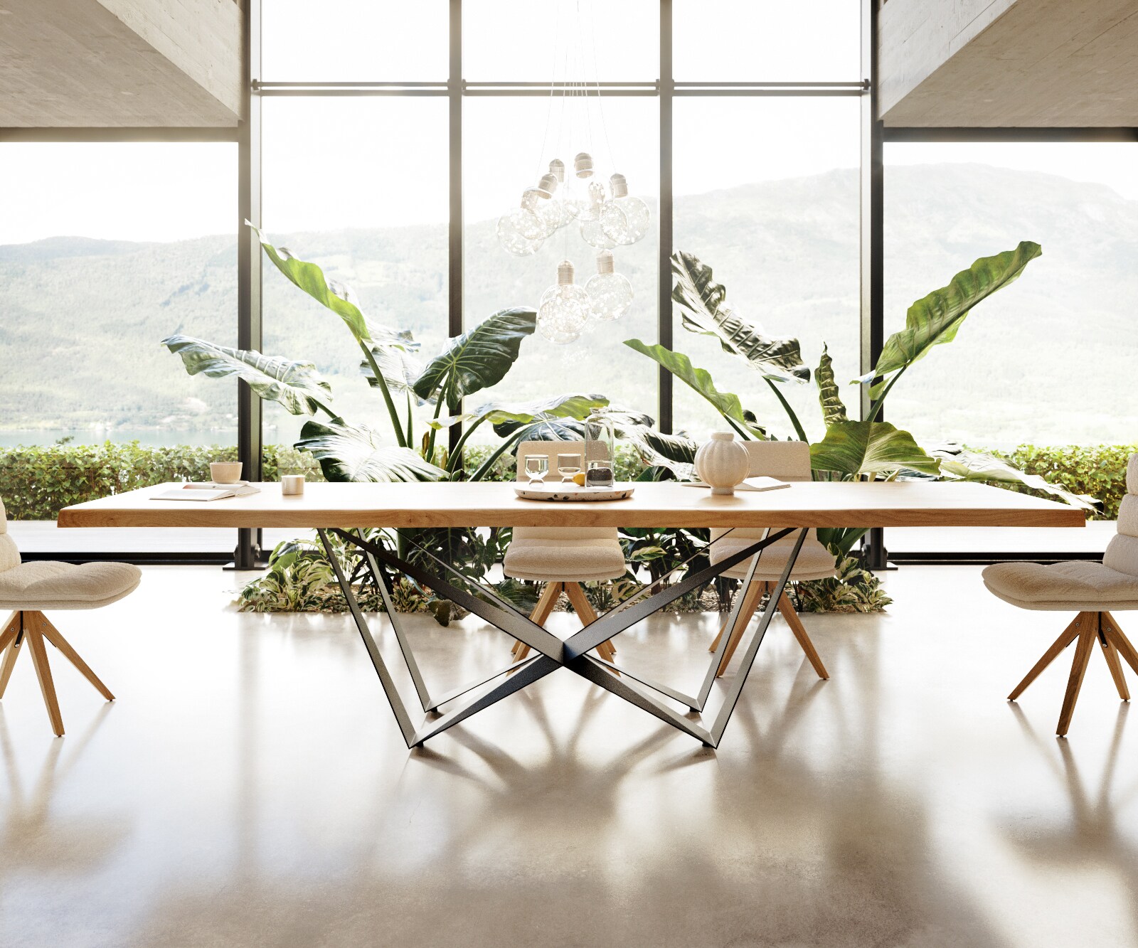 Маса 300x100 Дъб Натурал Spider плоска стомана Черен Edge 4