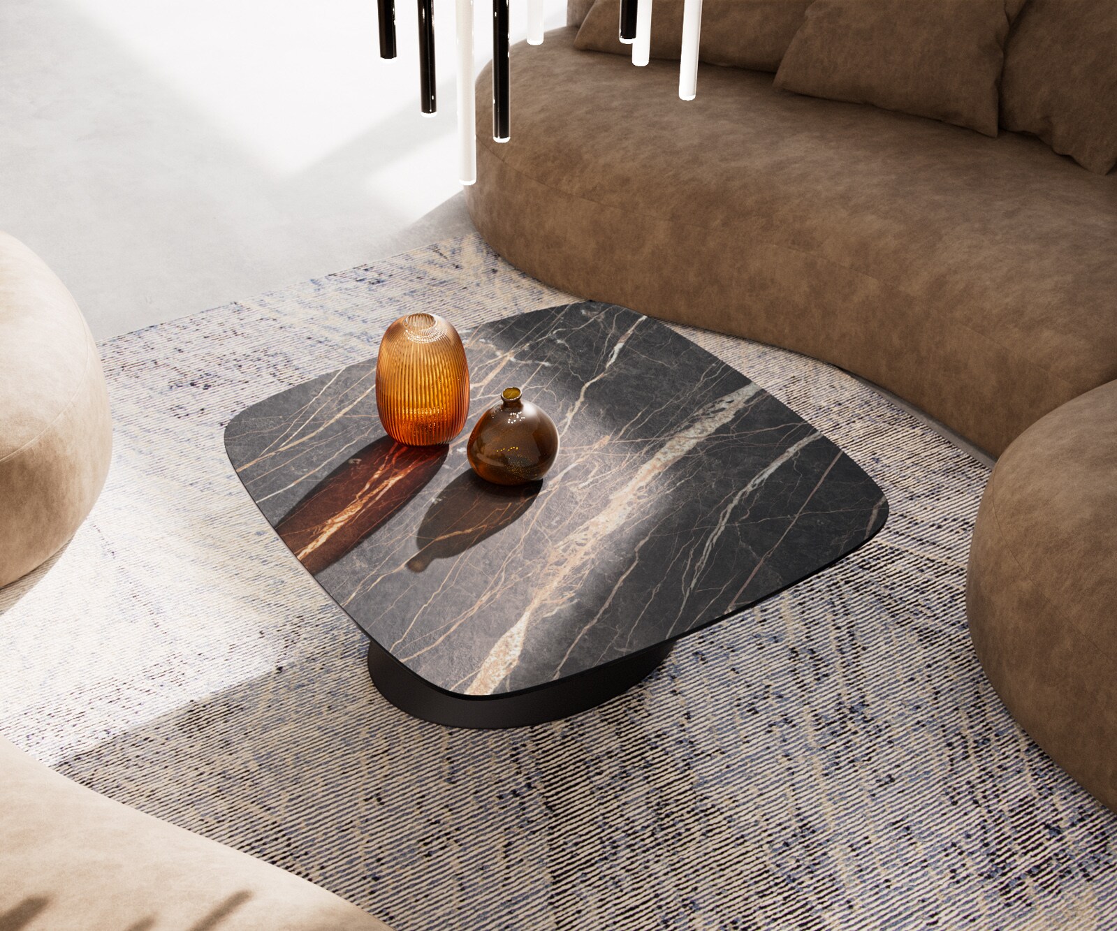 Масичка за кафе Edge Boot 90x90 cm Ceramic Laminam® Noir Desir Brown Conis Metal Black 4