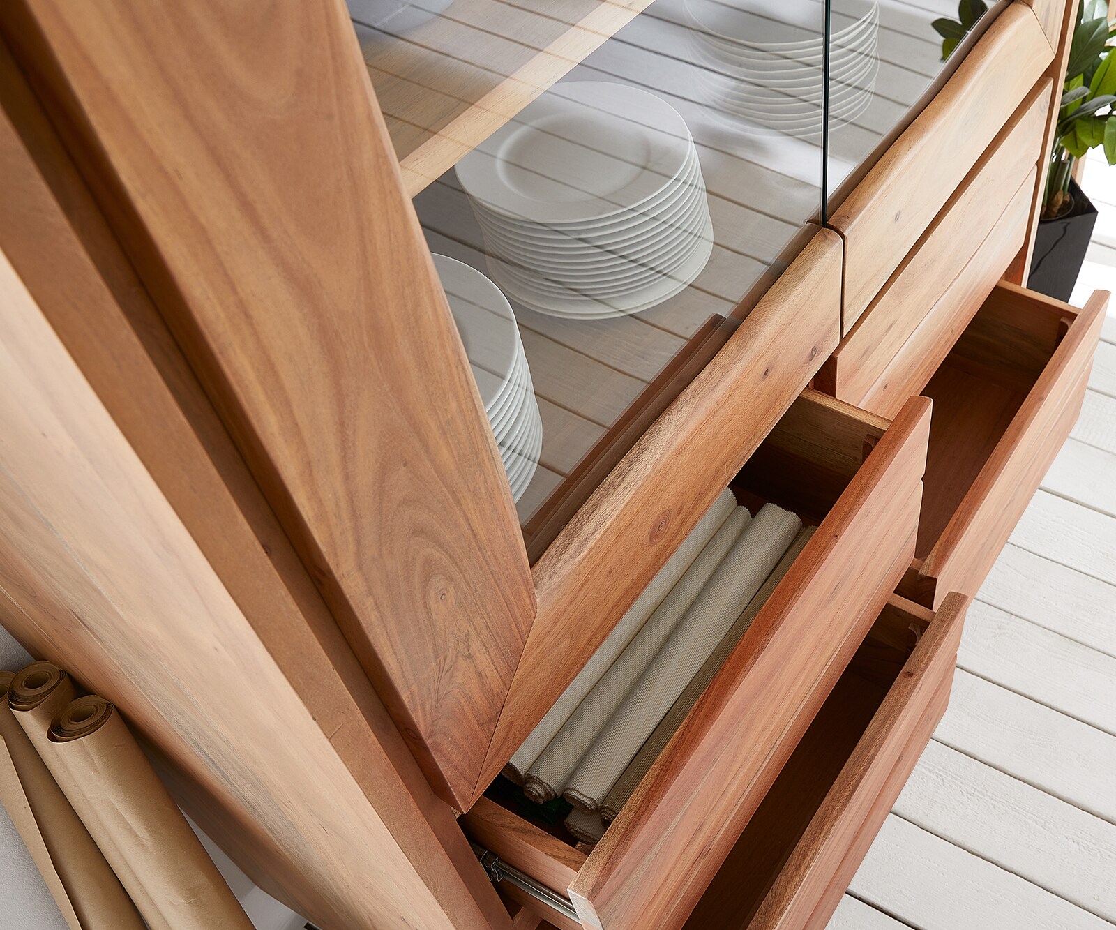  120x190 cm Акация Натурал прав ръб 2 Врати 4 Чекмеджета Масив Live-Edge 4