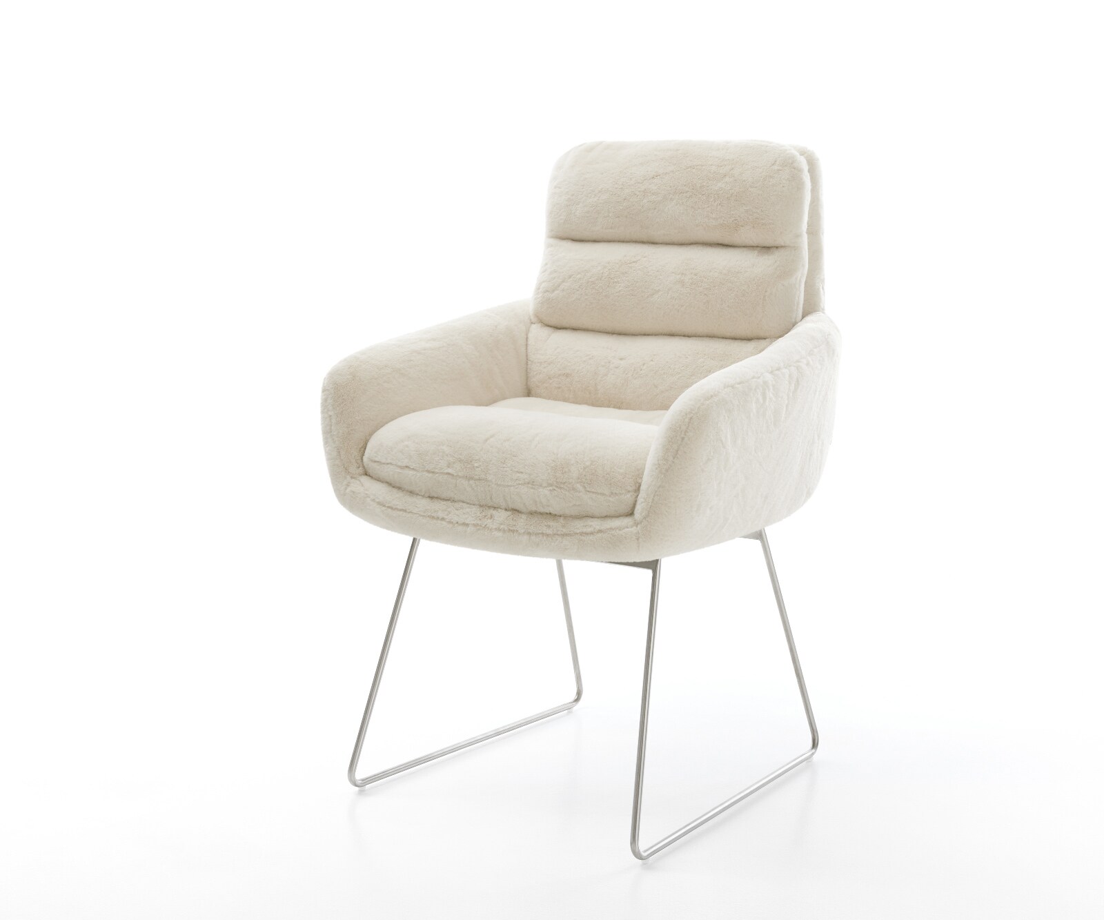 Стол за хранене Abelia-Flex с подлакътници плюшен крем-бял шейна база неръждаема стомана 1