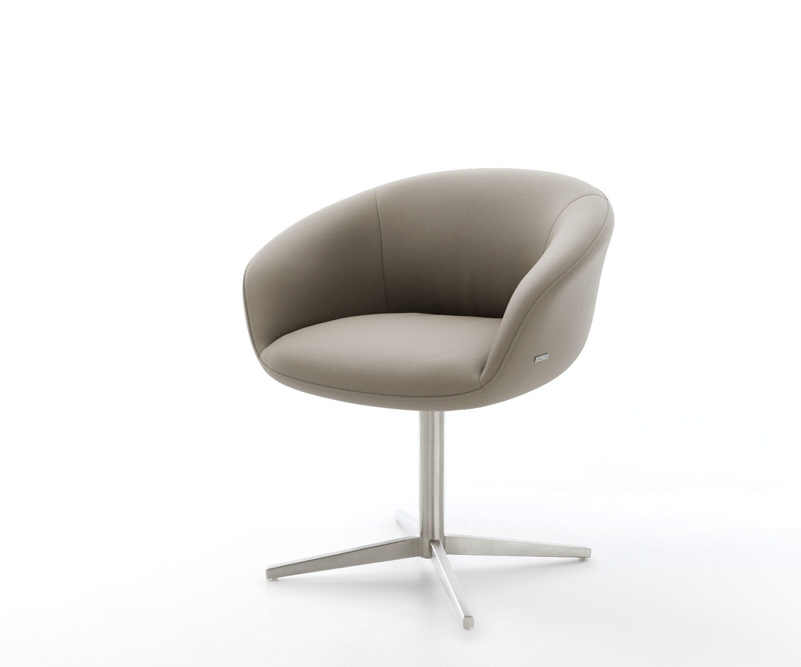 Врътящ се стол с подлакътници Естествена кожа Сиво-Кафяв Офис основа Неръждаема стомана 360° въртящ се Покет пружина Vinka-Flex 1