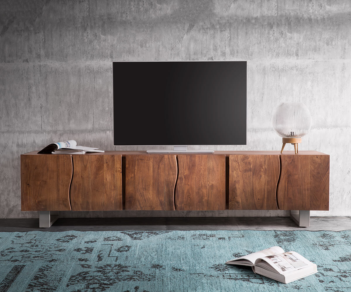 Нисък шкаф 220 cm Акация Кафяв Масив 6 Врати Live-Edge 1 Нисък шкаф 220 cm Акация Кафяв Масив 6 Врати Live-Edge 1