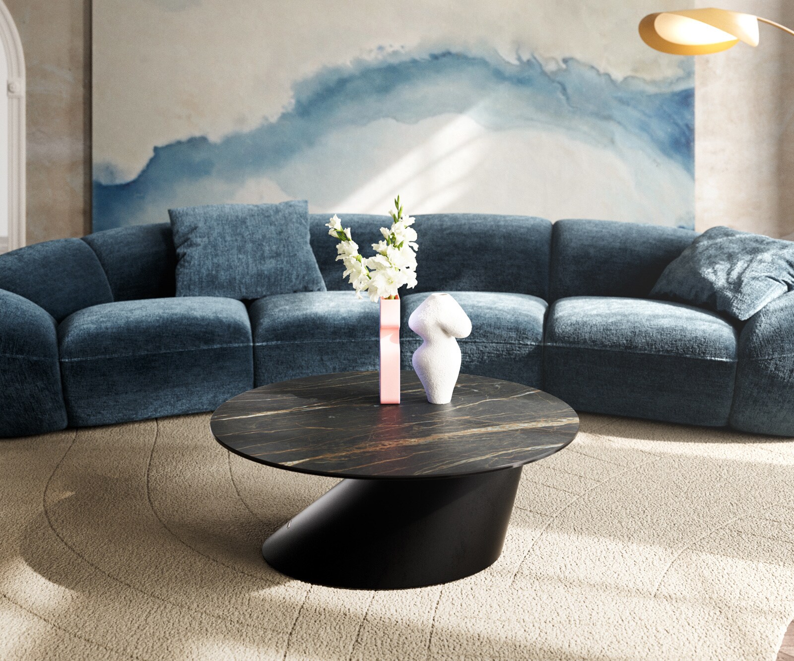 Масичка за кафе Edge Round 90x90 cm Ceramic Laminam® Noir Desir Brown Conis Metal Black 2