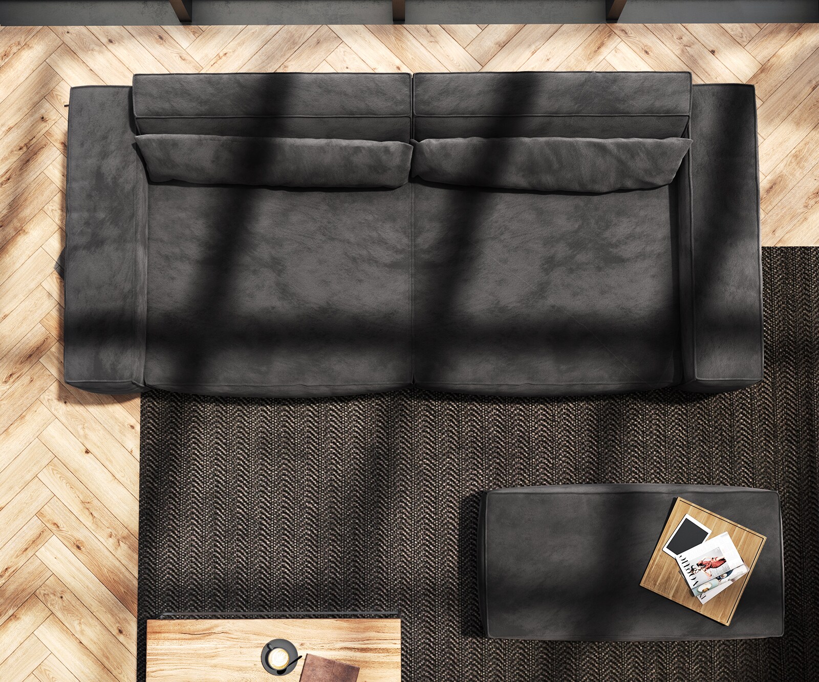 Голям диван XL 270x130 cm Микрофибър Черен с табуретка Sirpio 8