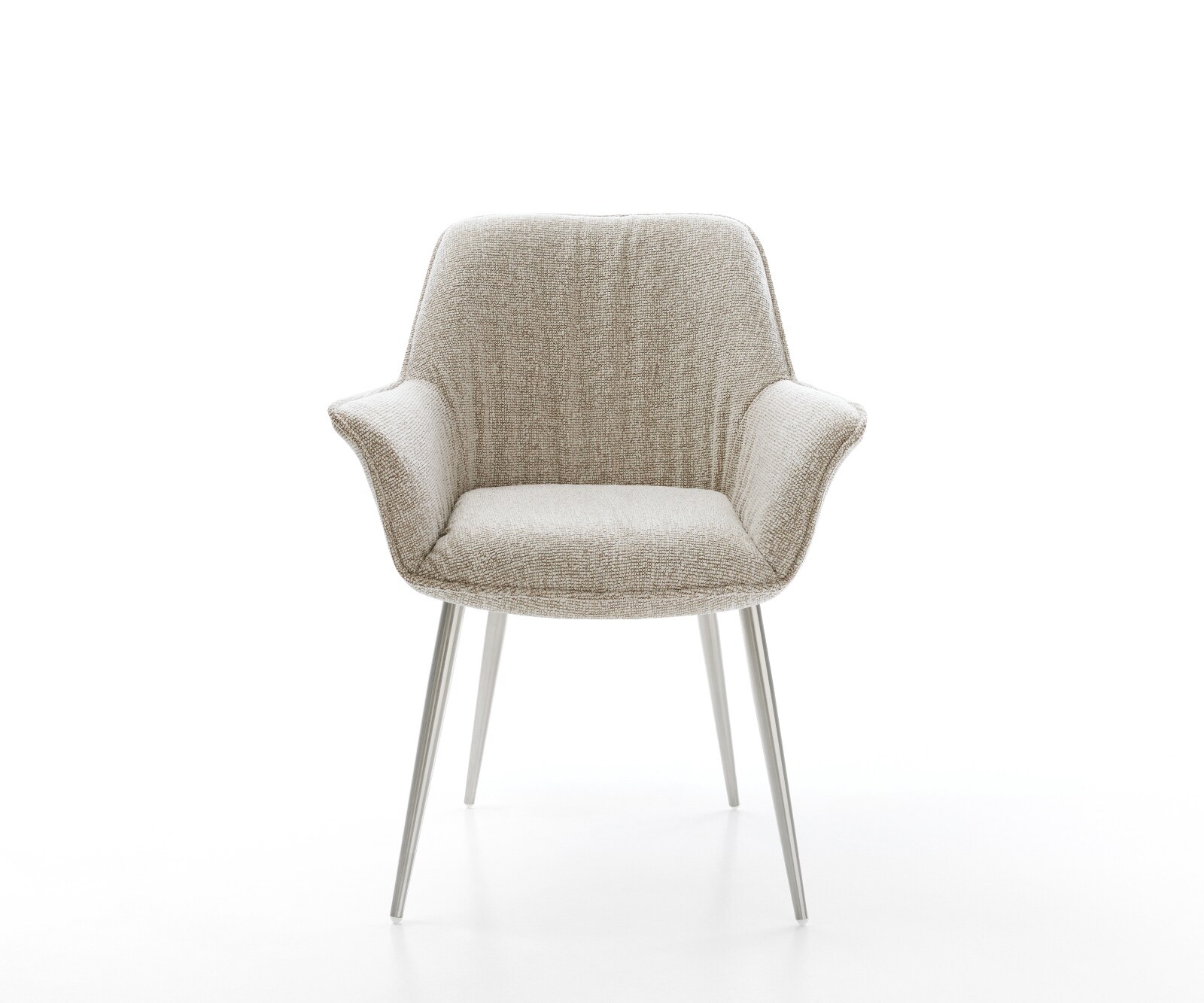 Трапезен стол Keila-Flex с подлакътници от тъкан Soft Beige 4-футов конус от неръждаема стомана 2