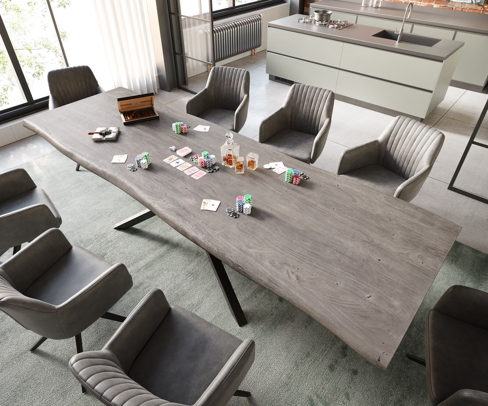 Маса 300x100 XL Акация Платинен цвят КръстРамка Правоъгълник Черен Edge 2