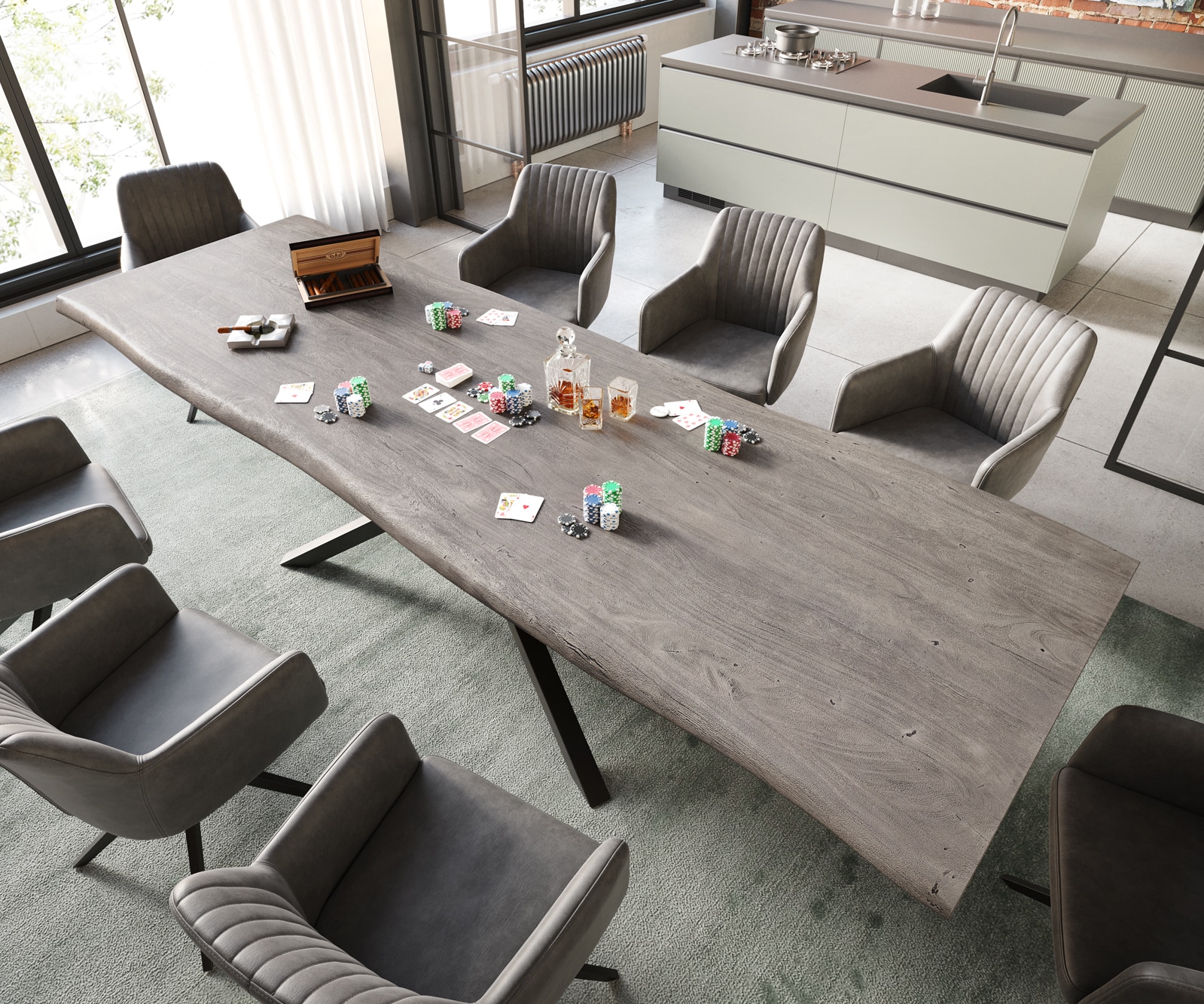 Маса 300x100 XL Акация Платинен цвят КръстРамка Правоъгълник Черен Edge 2