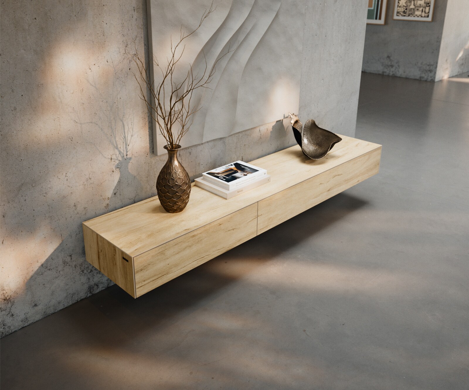 Стенен ТВ шкаф Cuor 200 см Керамика Laminam® Sabbia Дъб цвят 1 врата 1 чекмедже  3